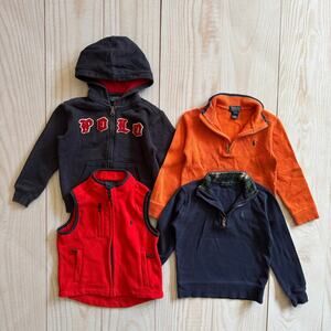 Lot of 4 Polo Ralph Lauren Boys 4/4T Long Sleeve Hoodie 1/4 Zip Sweater Vest